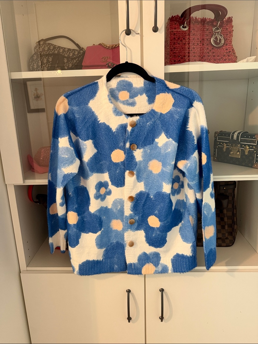 Blue Floral Teddy Jacket with Cream Accents